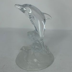 DOLPHIN STATUE WITH OCEAN WAVES CRYSTAL WITH FROSTED GLASS WAVES 6.25" HIGH